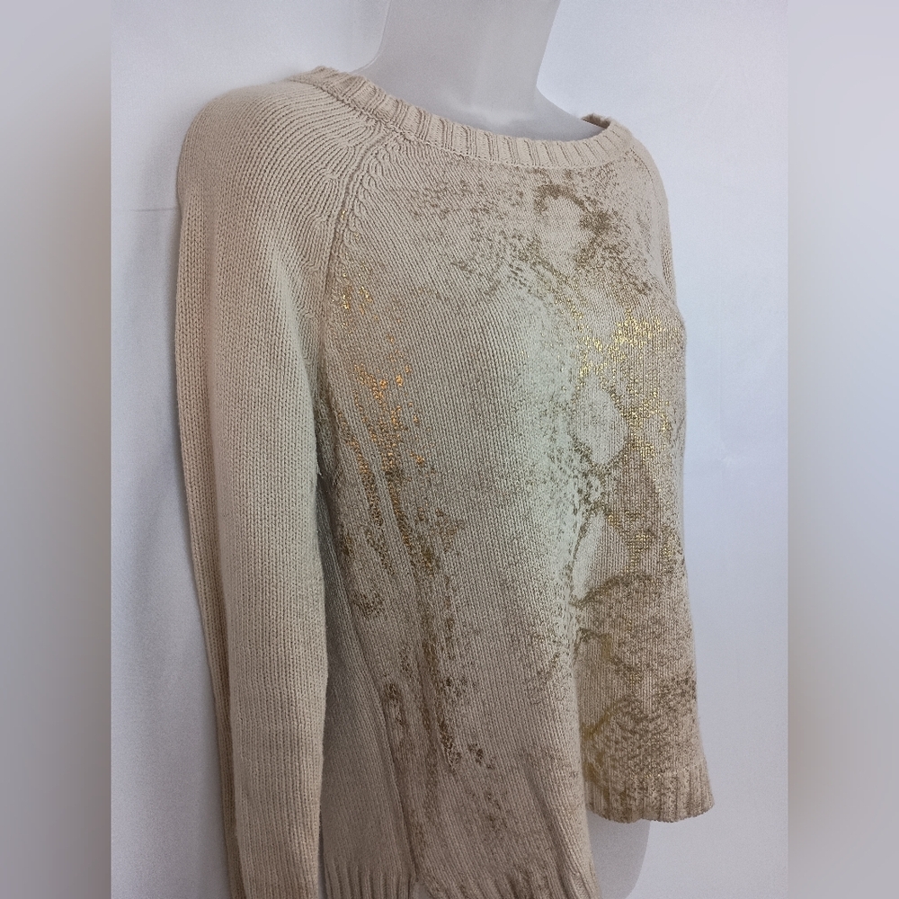 ANA Christmas Gold‎ Beige Animal Print Knit Sweater (#45) - Picture 3 of 8